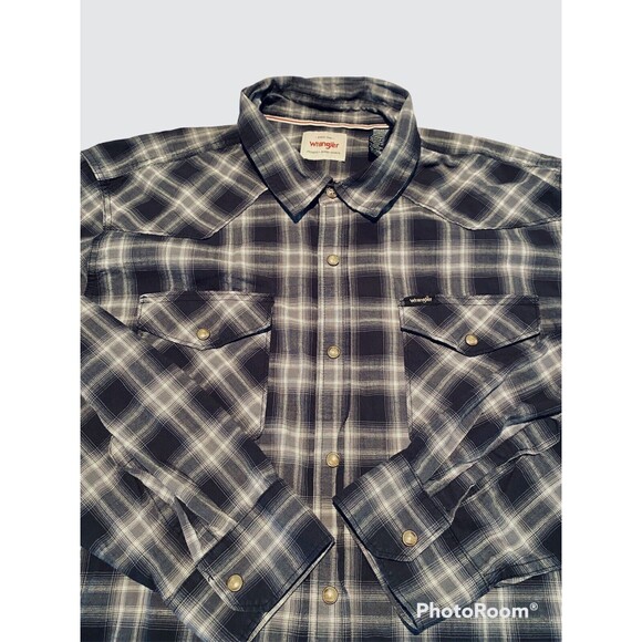 Wrangler Mens Western Shirt. Pearl Snap. Black/White Plaid. Long Sleeve. 2XL - Picture 1 of 9